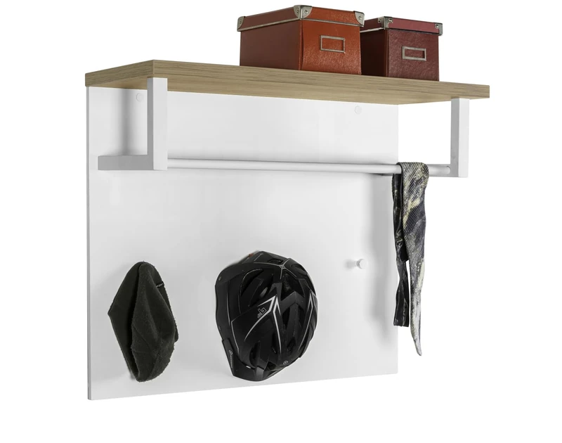 Composad | MUNDI Line Coat Rack with 3 Hooks, Wall Hanger, Entrance, Wall Hanger, W/ HxD, 82.5 x 71.5 x 35.4 cm, Honey Oak and White Lacquered Colour, Made in Italy - Image 1