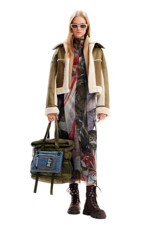 Desigual Women's Woman Woven PU Coat, Green, XS