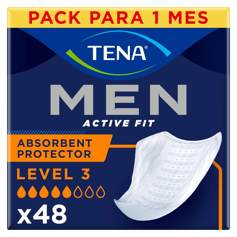 TENA Men Absorbent Protector Incontinence Pads, Level 3 Monthly Pack, 48 Incontinence Pads, specifically Engineered for a Man's Body