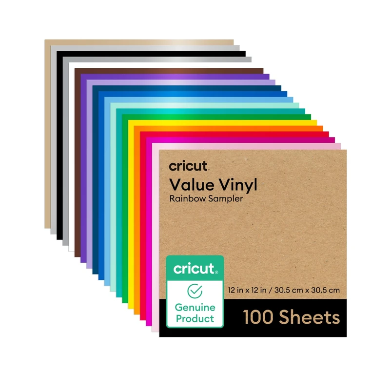 Cricut Value Vinyl | 100 Sheets | 30.5 cm x 30.5 cm (12" x 12") | Self Adhesive Permanent Vinyl for All Cricut Cutting Machines | Variety Pack