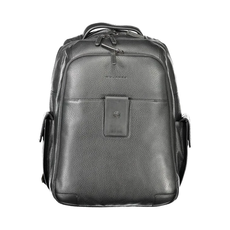 PIQUADRO Ili Leather Backpack with External Pockets, Black, M, Business