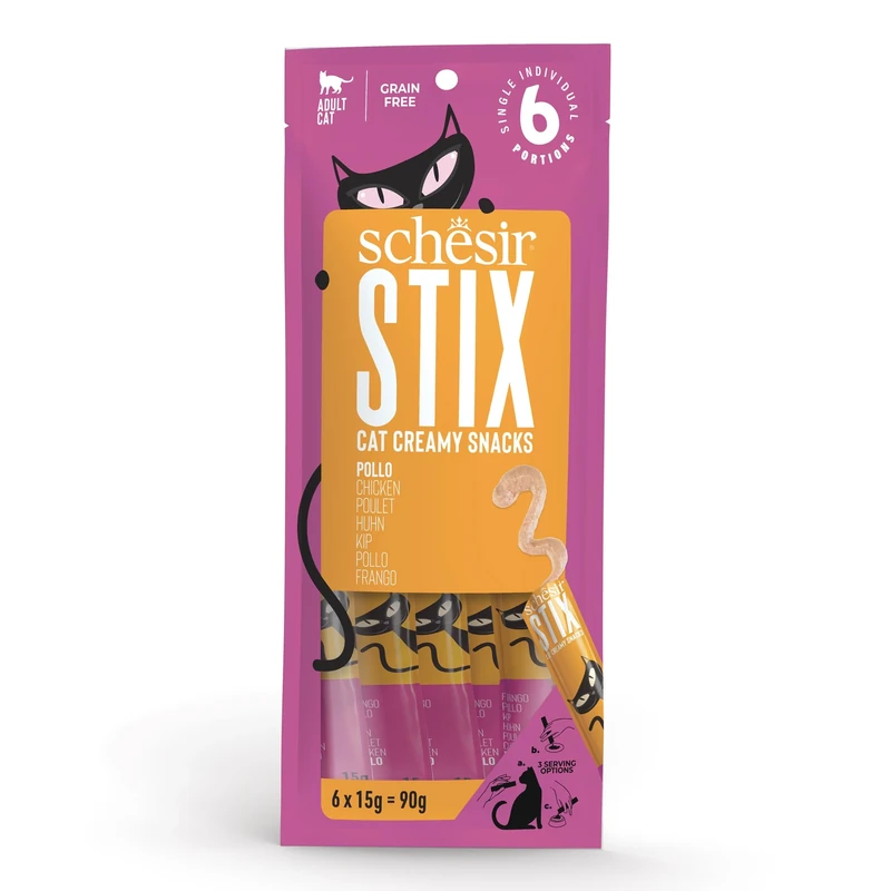 Schesir Stix, Chicken, Creamy and Rich Protein Snack in Monodose, for Cats (72 sachets x 15g)