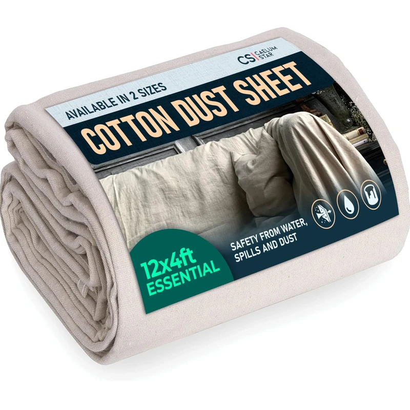 CS Large Cotton Dust Sheets for Decorating 3.6x1.3m (12 x 4ft), Large Dust Sheets for Painting & Furniture, Decorating Sheets-Painting Sheets-Dust Cover-Paint Sheets alt Plastic-Paint Cover Sheets