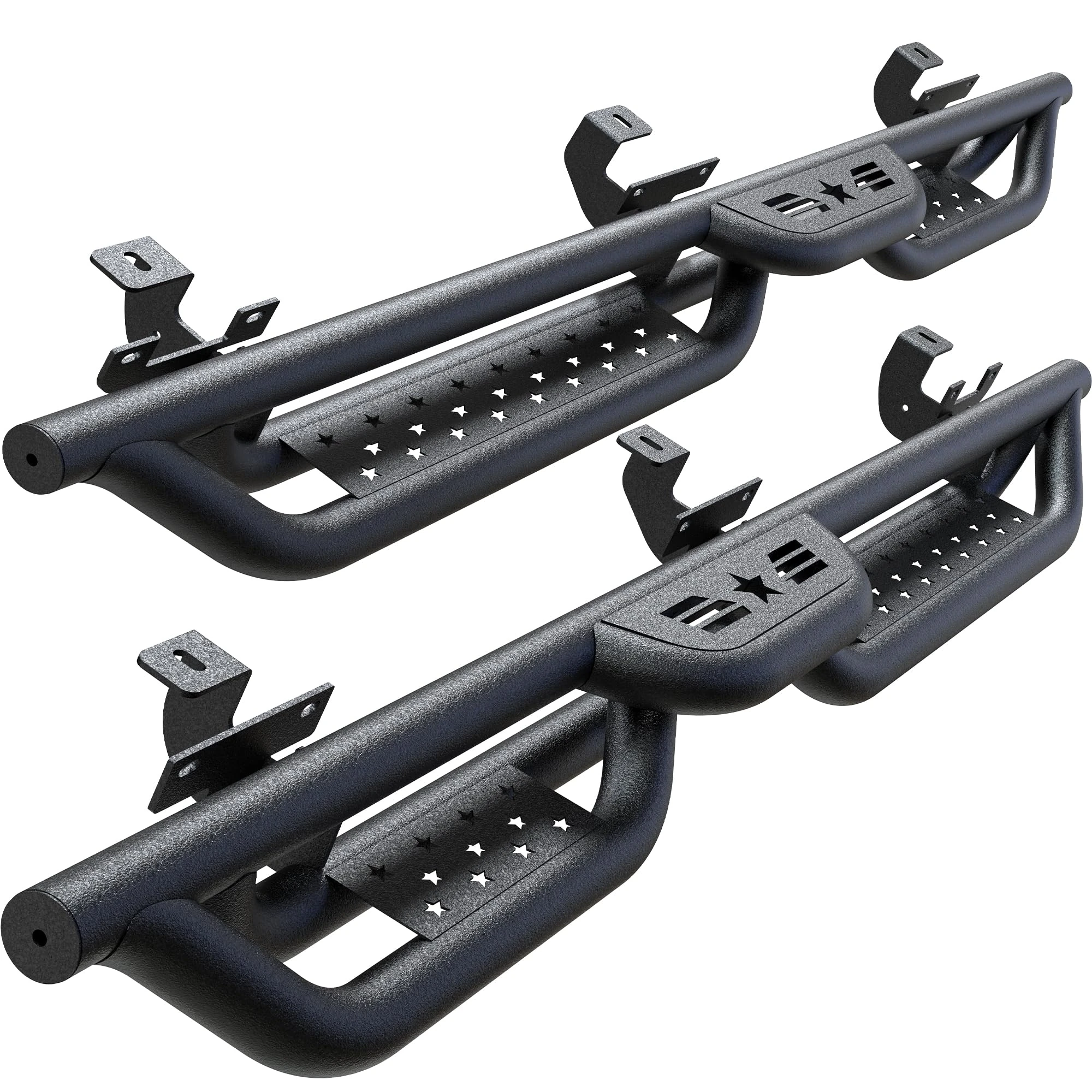 Running Boards Compatible with 2018-2024 Jeep Wrangler JL 4 Doors, 6" 2-Stairs Side Step Rails Coated Black Carbon Steel Nerf Bars