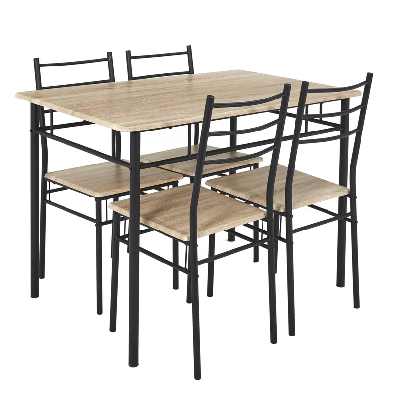 HOME DECO FACTORY Table and 4 Chairs Loka, Brown Black, 110x76x70