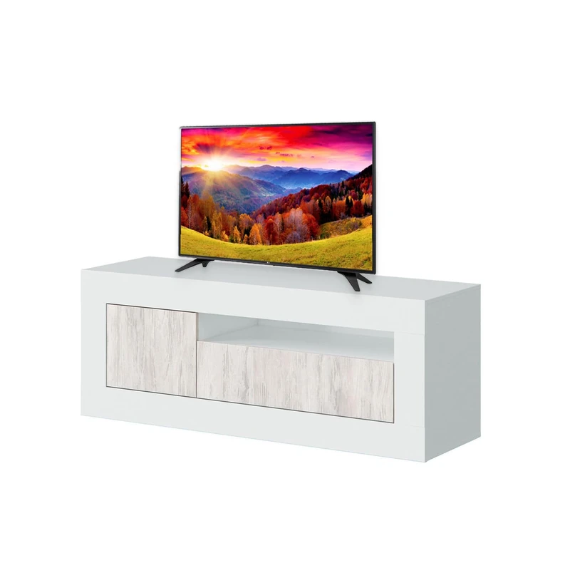 Avilia Stand Low Cabinet for TV with 2 Doors, Engineered Wood, White, 42x139x53cm - Image 1