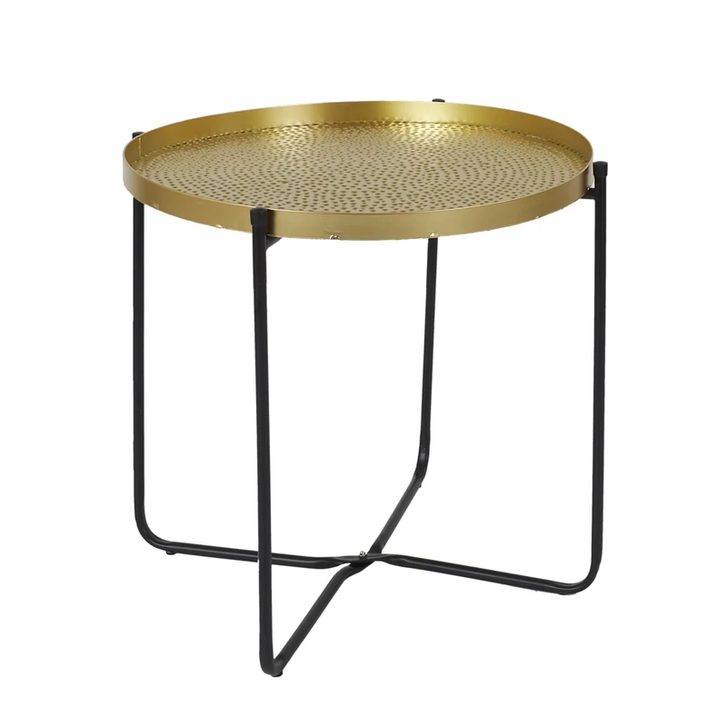 HOME DECO FACTORY Metal Side Table Alia Hammer D50 cm, Gold Black, 50x45x50