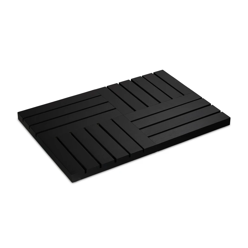Relaxdays Bamboo Bathmat, 61 x 40 cm, Non-Slip Rug for Bath, Shower, Sauna, Indoor & Outdoor, Black, 3.5 x 61 x 40 cm