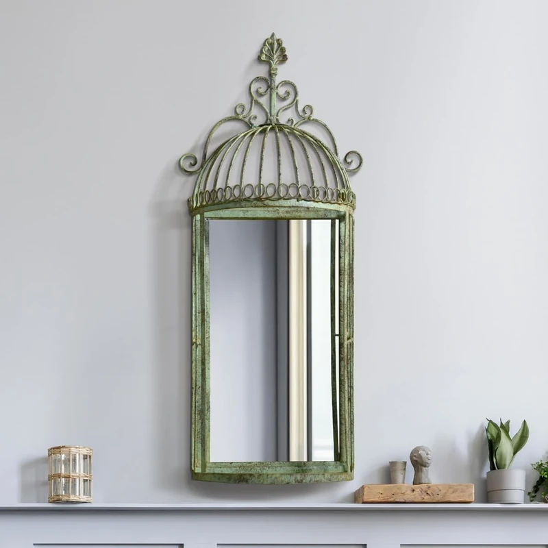The Kirkby - Rustic Metal Birdcage Shaped Decorative Wall Mirror 28" X 10" (70CM X 26CM) 146mm deep.