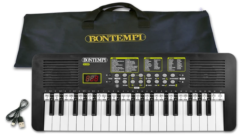 Bontempi | KeyRhythm Digital Keyboard with 37 Keys, 2 cm Pitch with Headphone Socket, Pentagram Strip, Metronome and Transposer, 21 x 7.8 x 2.75 inches