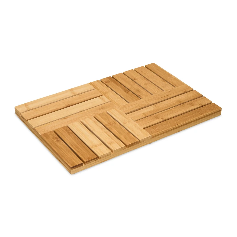 Relaxdays Bamboo Bathmat, 61 x 40 cm, Non-Slip Rug for Bath, Shower, Sauna, Indoor & Outdoor, Natural, 3.5 x 61 x 40 cm