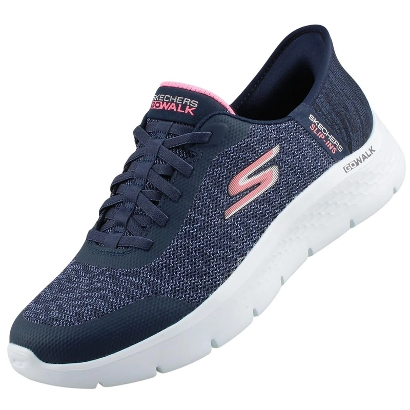 Skechers Women's Go Walk Flex Kaylee Slip-On Sneakers, Navy Textile/Pink Trim, 3 UK