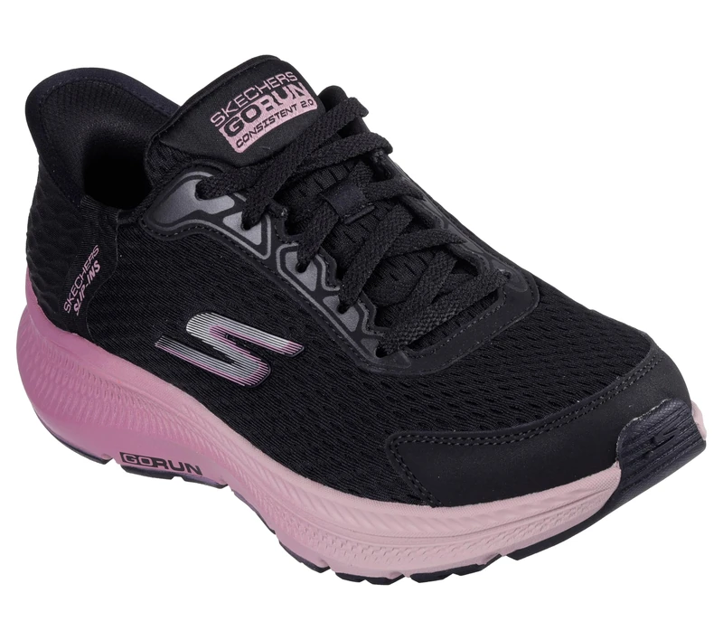 Skechers Women's Go Run Consistent 2.0 Cameroon Sneaker, Black Textile/Mauve Trim, 8 UK