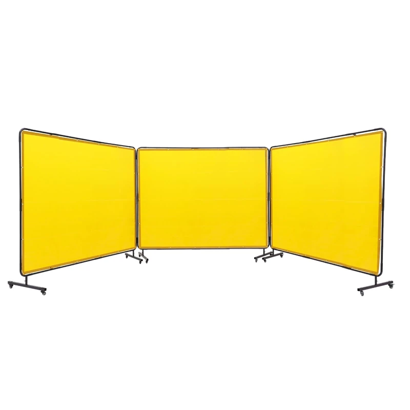 VEVOR Welding Screen with Frame, 6' x 8' 3 Panel Welding Curtain Screens, Flame-Resistant Vinyl Welding Protection Screen on 12 Swivel Wheels (6 Lockable), Moveable & Professional for Workshop, Yellow