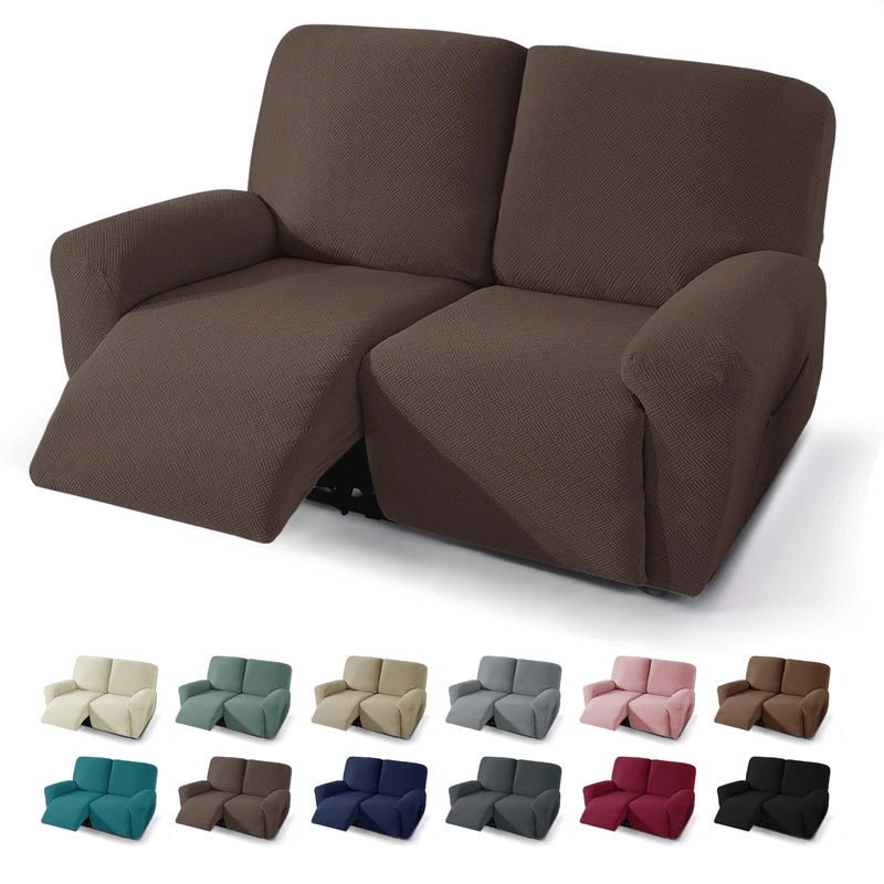 JIVINER 4 Pieces Recliner Sofa Covers for 2 Cushion Couch, Jacquard Sofa Cover with Side Pockets (Coffee, 2 Seater)