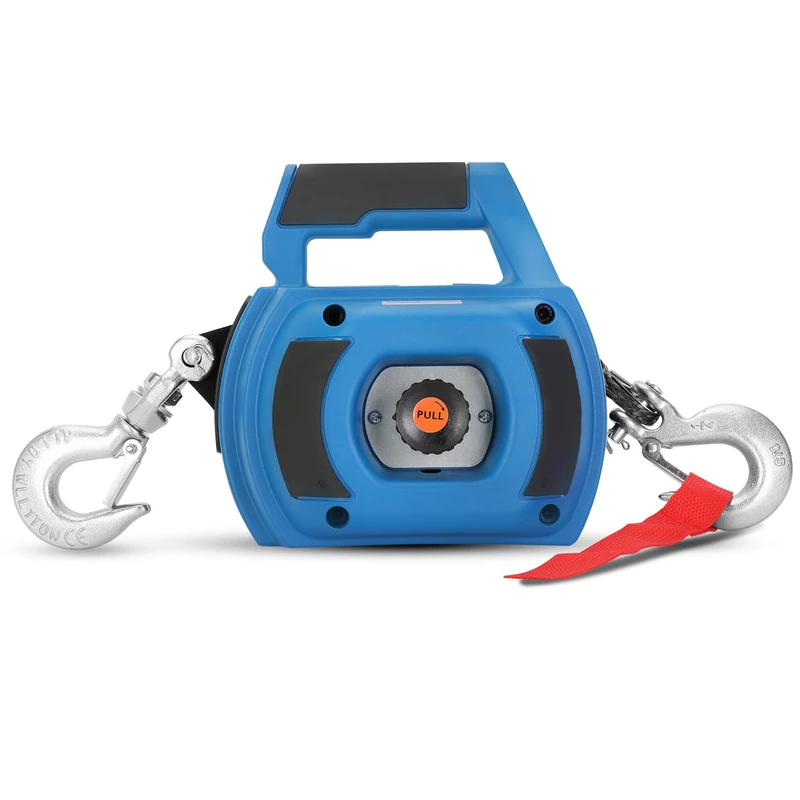 Lonsge Portable Drill Winch of 1000 LB, Red Handheld Drill Winch with 40 Foot Synthetic Rope, Rotate The Hook 360 Degrees, for Lifting & Dragging (Blue)