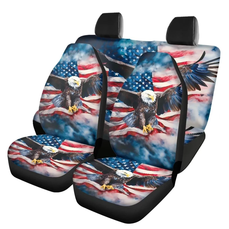 Allcute American Flag Bald Eagle Car Seat Covers Full Set for Suv Trucks Van Sedan Elastic Front Rear Seat Cover Auto Bench Seat Protector Universal Fit Car Accessories Blue