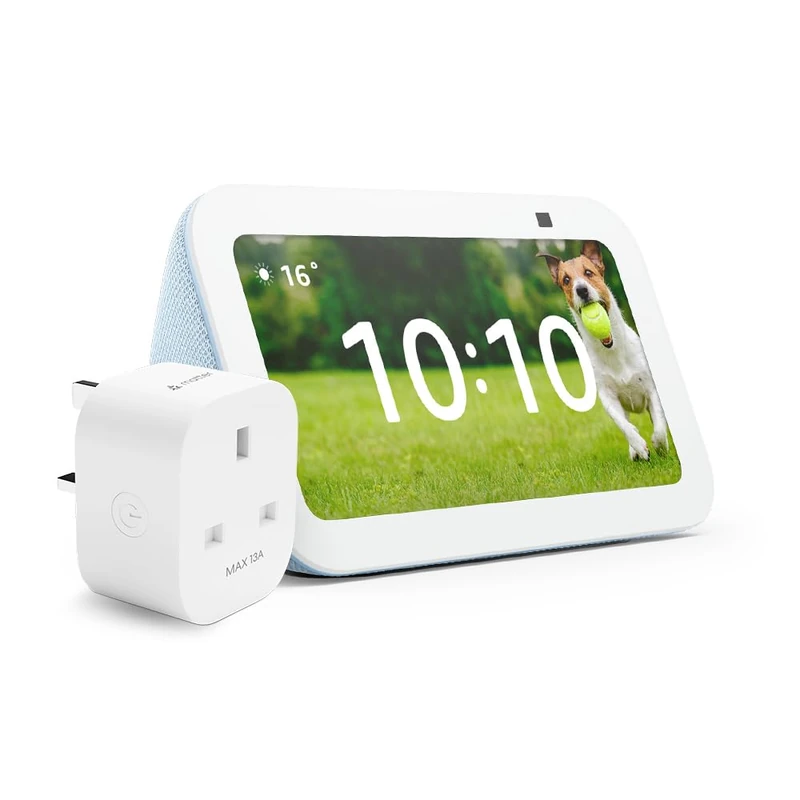 Echo Show 5 (3rd generation) | Cloud Blue + Meross Matter Smart Plug, Works with Alexa - Smart Home Starter Kit