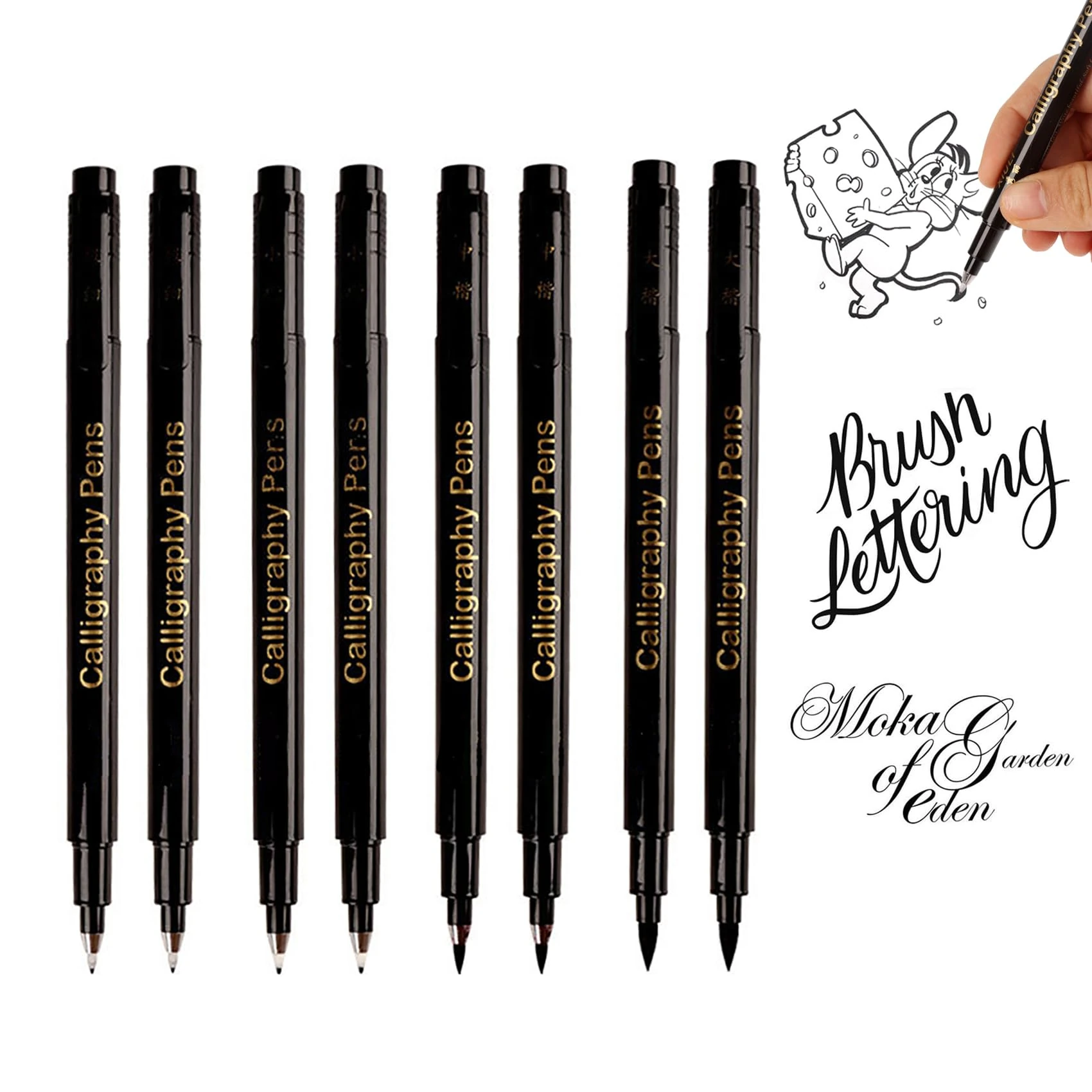 8PCS Calligraphy Set for Beginners,Black Fineliner Pens,Fine Felt Tip Writing Pen Japanese Chinese Japanese Calligraphy Shodo Brush Ink Pen Writing Drawing Craft