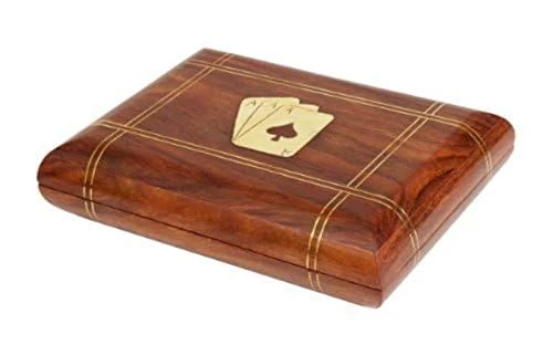 IBLAY Handmade Wooden Playing Card Holder Box for 2 Card Decks -See Through Playing Cards Case 6.5x4.5 inch