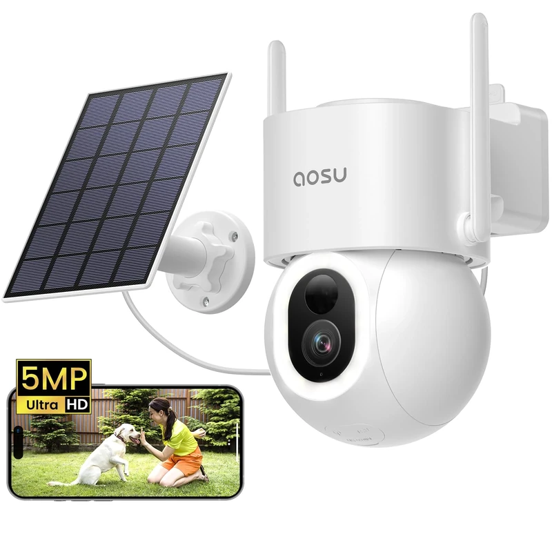 aosu 3K/5MP WiFi Security Cameras Outdoor Wireless, 2 in 1 Solar Outdoor, Home Surveillance Camera 360° Pan＆Tilt, 400-Lumen Floodlight, AI Human Vehicle Pet Detection, Colour Night Vision - Image 1