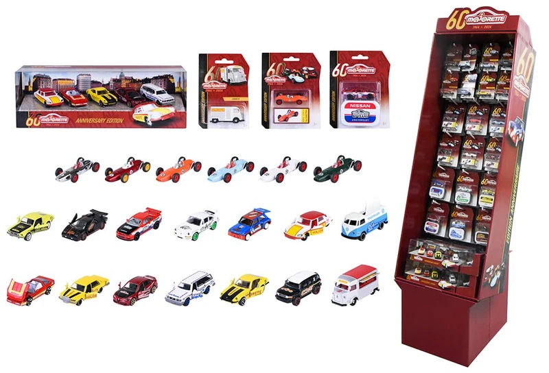 Majorette - 212057807-60th Birthday Display - 136 Metal Miniature Vehicles - Scale 1:64 - Premium, First Edition, Deluxe, Giftpack