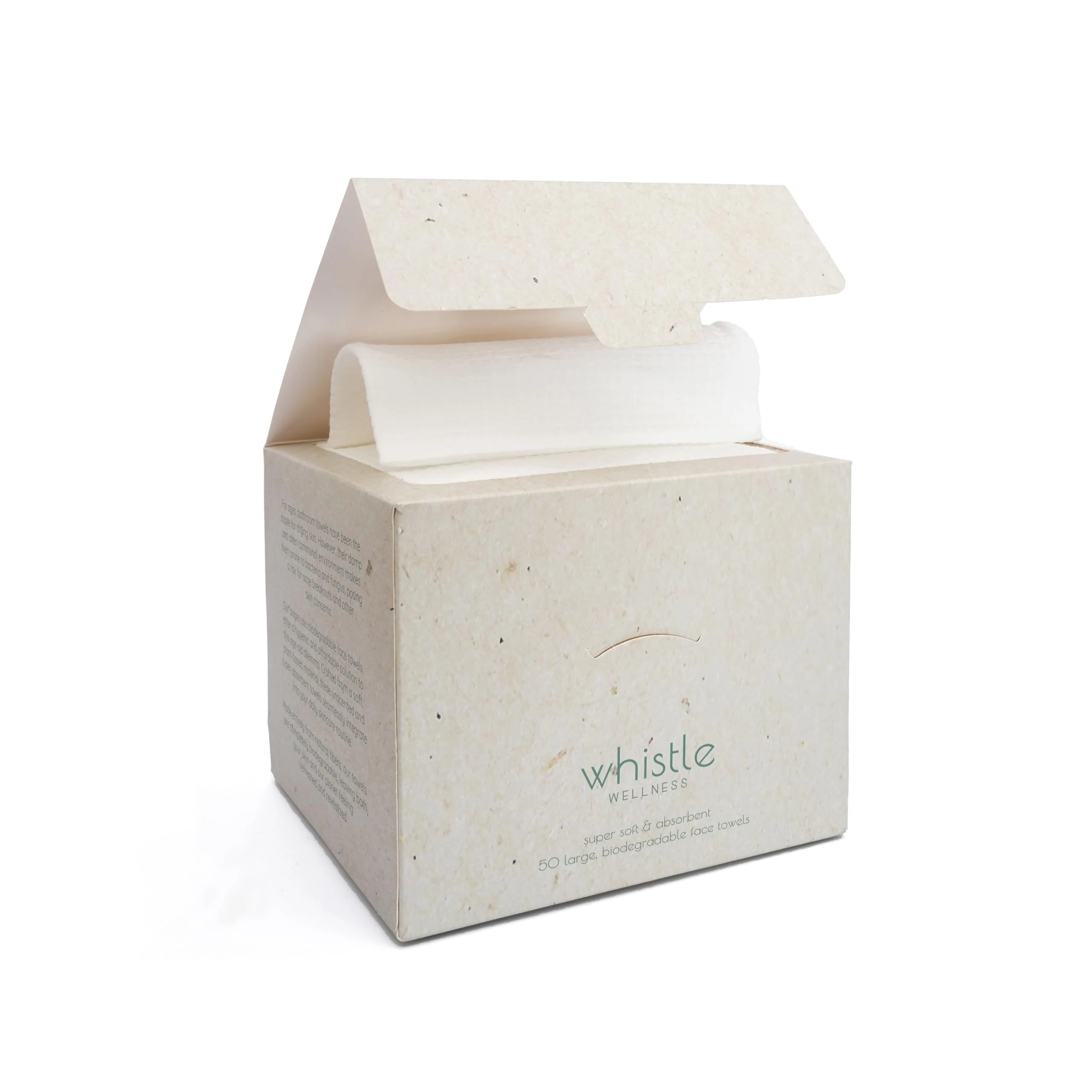 Whistle Wellness® Disposable Face Towel - Soft Biobased Super Absorbent Face Towels - 10"×12" Dry Face Wipes for Sensitive Skin - Makeup Remover Face Wipes - Resealable Box - 50 Count (1 Pack)