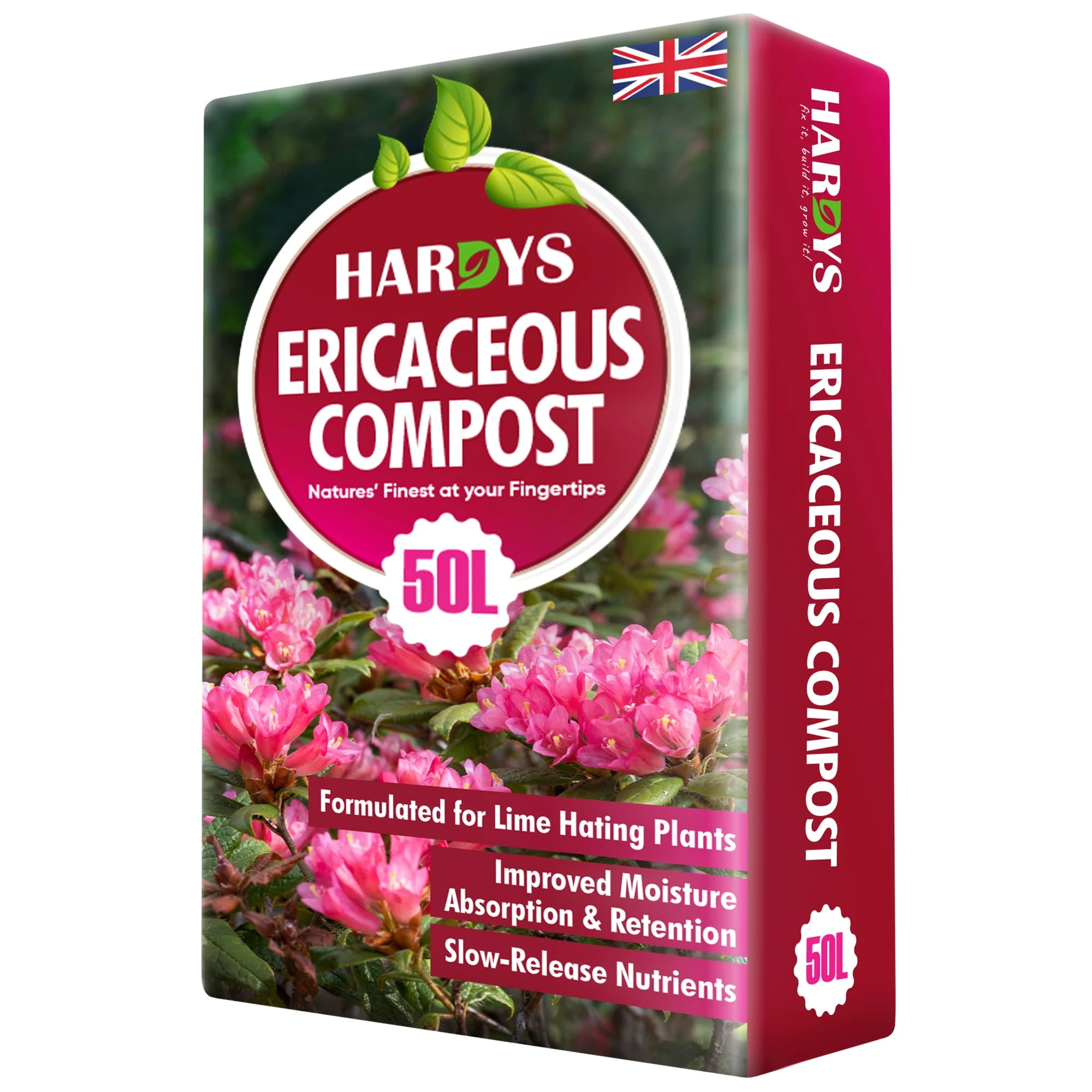 Hardys 50L Ericaceous Organic Compost - Formulated Plant Food Potting Soil for Seeds, New & Established Ericaceous Plants - Acidic Top Soil Outdoor and House Plant Compost
