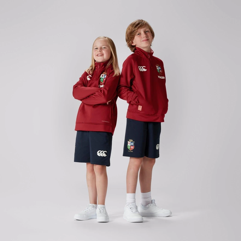 British & Irish Lions Canterbury Junior Unisex Official Canterbury Quarter-Zip Fleece | Rugby Jacket | Thermal, Red Dahlia, 14