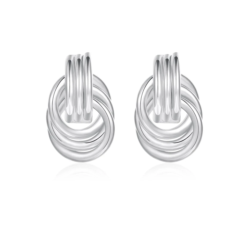 Rajputana Silver Knot Statement Earrings - Geometric Dangle Drop
