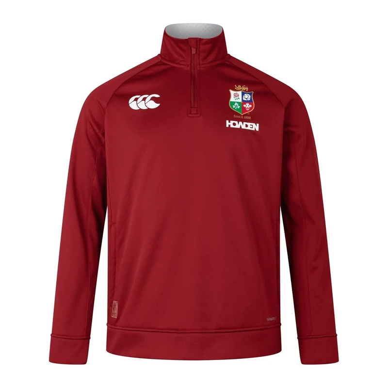 Canterbury Men's Official British & Irish Lions Quarter-Zip Fleece | Rugby Jacket | Thermal Regulation, Red Dahlia, M