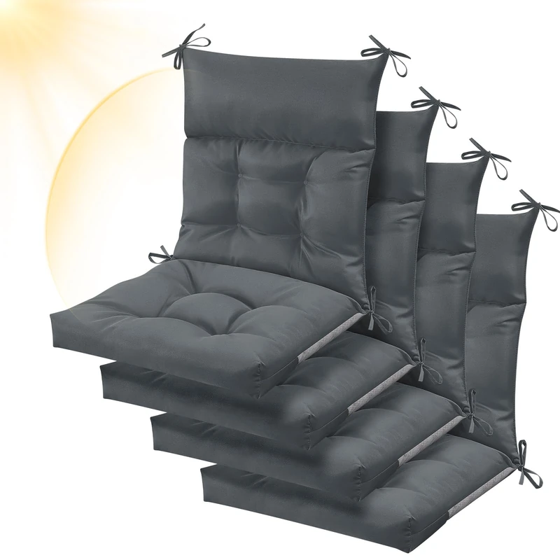 Sintuff 4 Pieces Patio Chair Cushions Outdoor Indoor Seat/Back Chair Cushions Tufted Pillow with Ties All Weather Replacement Cushions Patio Furniture Cushions Outdoor Furniture (Dark Grey)