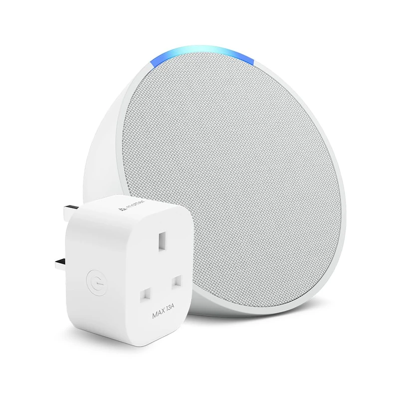 Echo Pop | Glacier White + Meross Matter Smart Plug, Works with Alexa - Smart Home Starter Kit