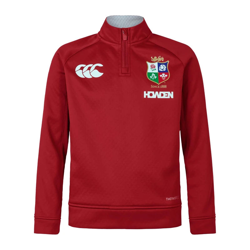 British & Irish Lions Canterbury Junior Unisex Canterbury Quarter-Zip Fleece | Rugby Jacket | Thermal Regulation | Official Licensed Product Fleece Half Zip, Red Dahlia, 8
