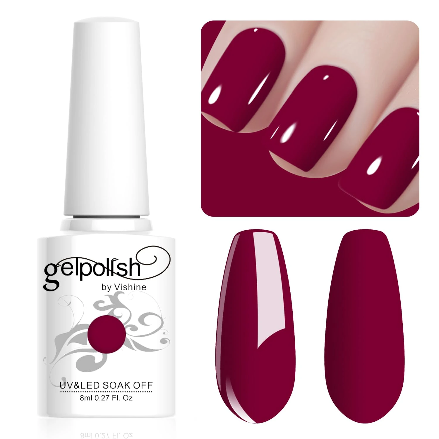 Vishine Gel Polish, 8ml Wine Red Soak Off UV LED Nail Art DIY Manicure for Girls Women #079