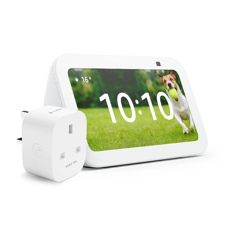 Echo Show 5 (3rd generation) | White + Meross Matter Smart Plug, Works with Alexa - Smart Home Starter Kit
