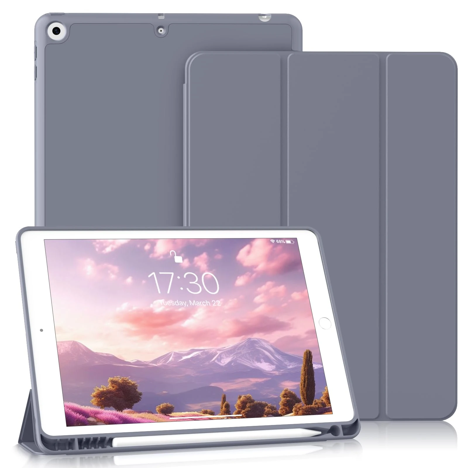 BQDIYOO Case for iPad 9th/8th/7th Generation with Pencil Holder 10.2 Inch for iPad 9/8/7 (2021/2020/2019), Soft Silicone Protective Case, Auto Sleep/Wake, Purple