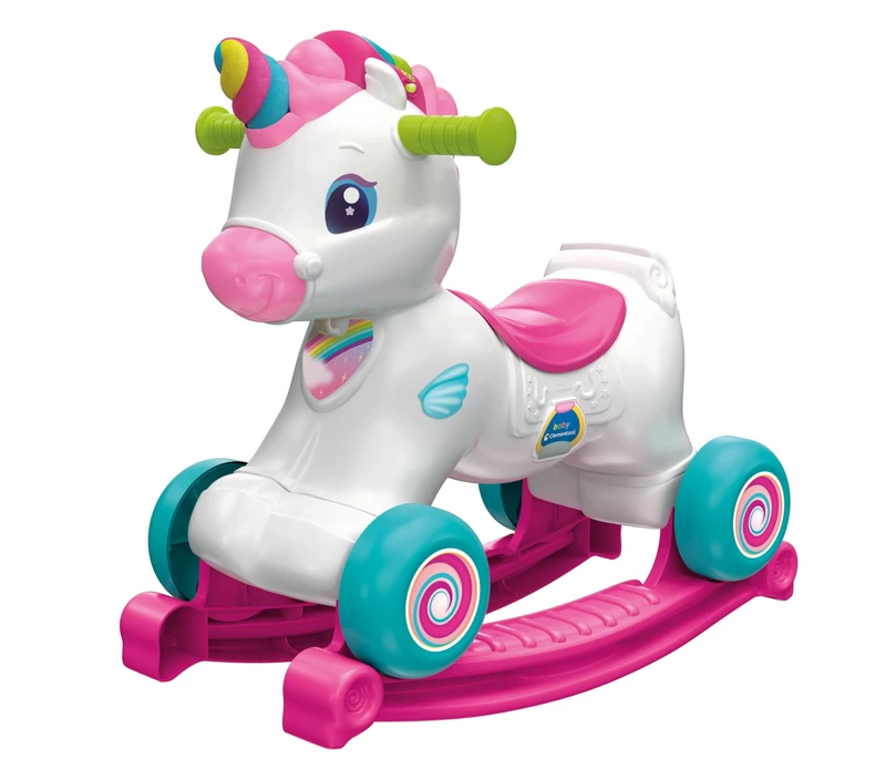 Clementoni- 3-in-1 Rocking Unicorn: Ride-on, Walker & Activity Toys with Music, Songs & Educational Content For Toddlers (12+ Months)