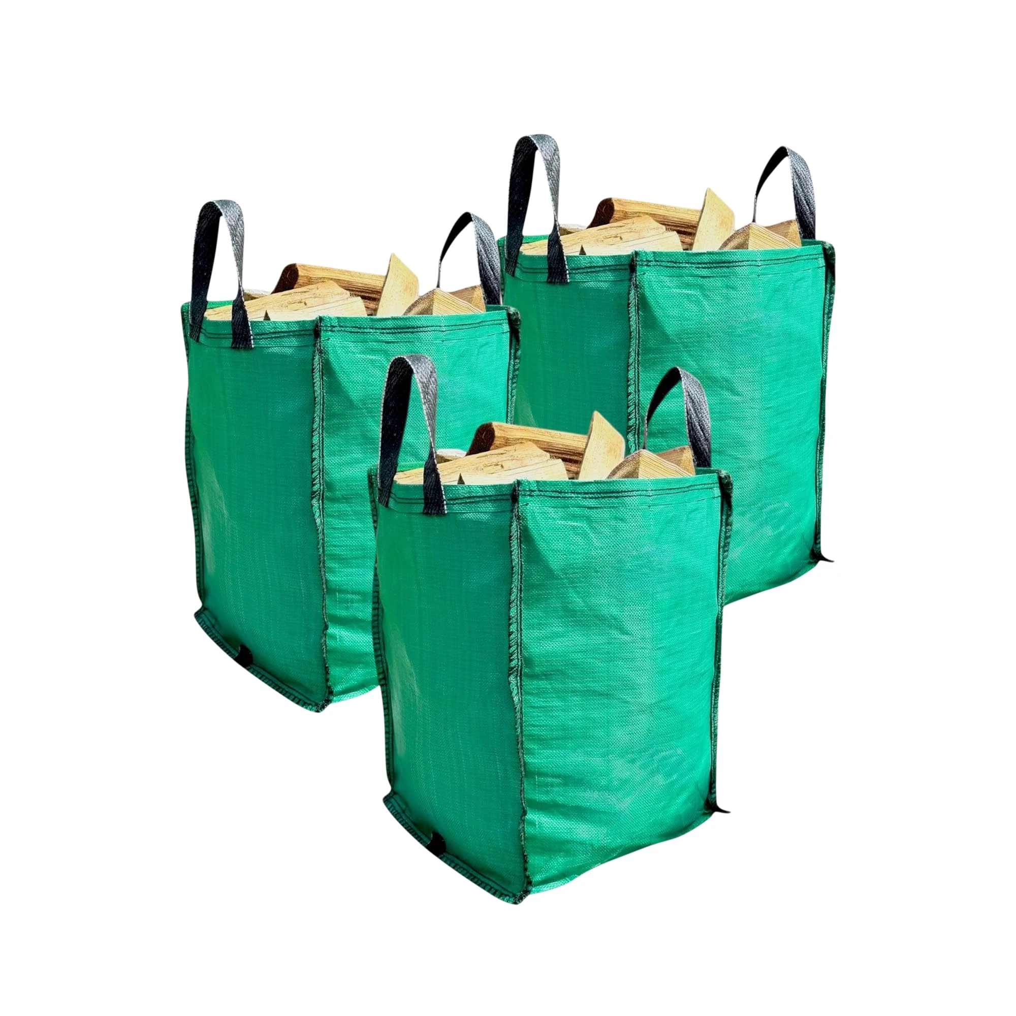 Garden Waste Bags with Handles (Pack of 3) 120 Litres Heavy Duty with Bottom Tip Handle - Reusable Garden Green Woven PP Sacks - Industrial Fabric Bag for Plant Waste Grass Leaves (3)