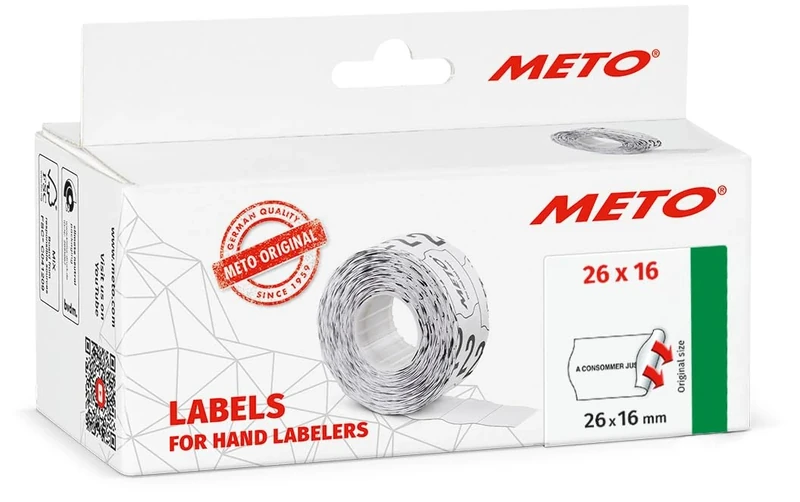 Meto Price Gun Labels – Form A consommer jusqu'au (26 x 16 mm, 2 Lines, 6,000 Price Labels, White, Permanent