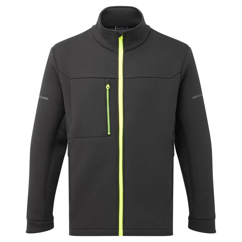 Portwest EV473 Men's Full Zip Technical Fleece Jacket - Lightweight Breathable Reflective Workwear Jacket Black, XX-Large