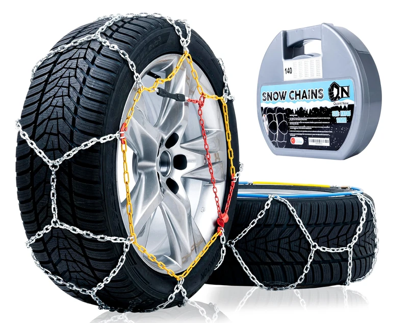 2 PCS Snow Chains for Car, SUV, Pickup and Truck, Compatible with Tire Width 205 215 225 235 245 255 265 275 285 MM (KN140)