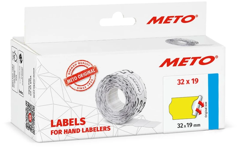 Meto Price Gun Labels (32 x 19 mm, 2 Lines, 5,000 Pieces, Fluorine Yellow, Permanent, Price Labels for Meto, Contact, Sato, Avery, Tovel, Samark, etc.)