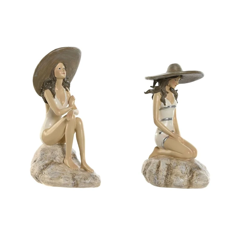 Home ESPRIT Decorative Figure White Beige Woman Mediterranean 12 x 8.5 x 20 cm (2 Units)