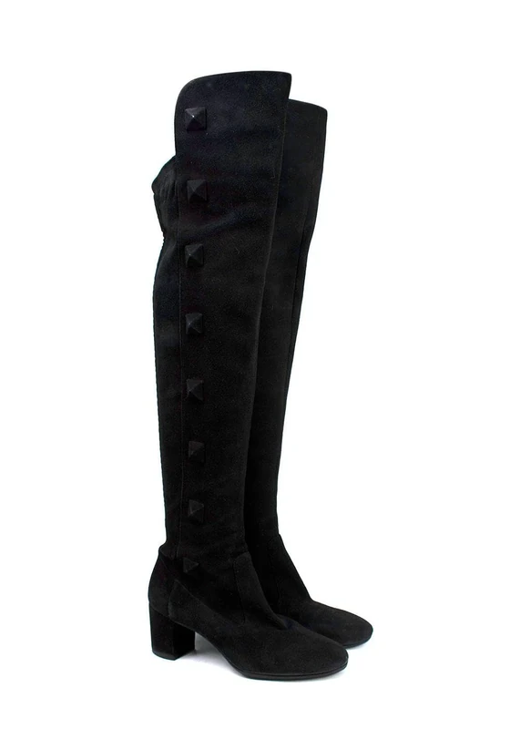 Pre-Loved Valentino Black Suede Rockstud OTK Boots