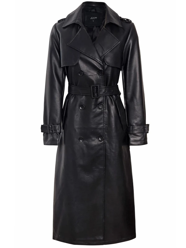SS7 Womens Faux Leather Maxi Trench Coat PU - Image 1