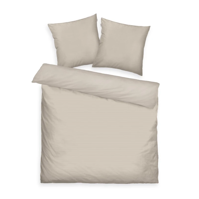 TOM TAILOR TWO -TONE SOLID COLORS Satin Bed Linen 2 x 80 x 80 cm + 200 x 220 cm, 100% Cotton/Satin, with Double Stitching on Pillow, Reversible Motif and Coloured Branded Zip, Beige (Sunny Sand)