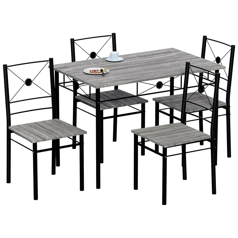 Vida Designs Roslyn Dining Table and Chair Set, Kitchen Breakfast Modern Contemporary Furniture Set (Grey, 4 Seater)