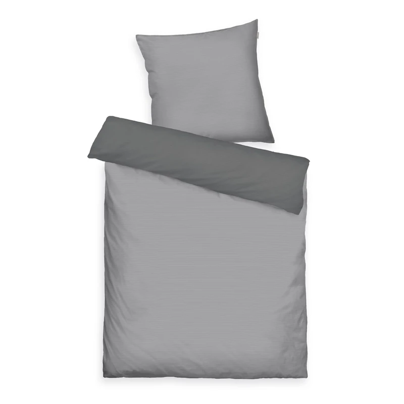 Herding Tom Tailor Satin Bed Linen 80 x 80 cm + 155 x 220 cm, 100% Cotton/Satin, with Double Stitching on Pillow, Reversible Motif and Coloured Brand Zip, Two-Tone Solid Colours Grey (Moody Grey)
