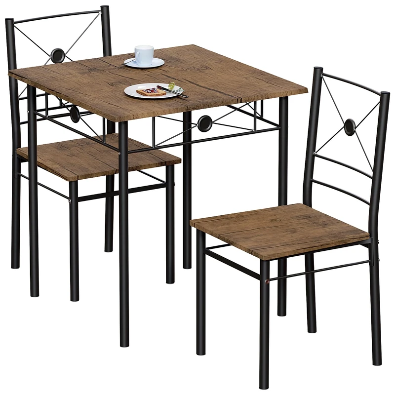 Vida Designs Roslyn Dining Table and Chair Set, Kitchen Breakfast Modern Contemporary Furniture Set (Dark Wood, 2 Seater)